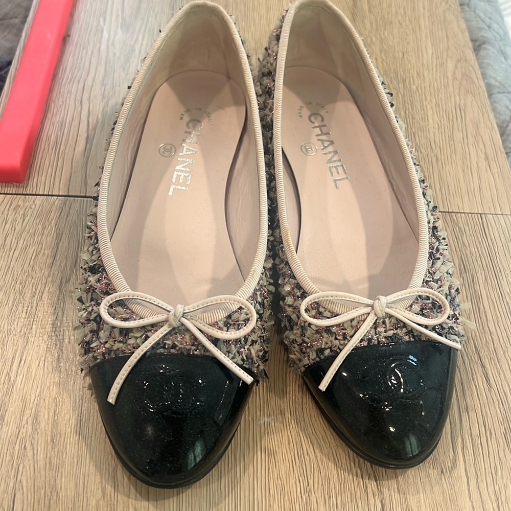 Chanel Ballet Flats (Pink, Cream, Beige, Charcoal & Mauve, Textured Fabric)
